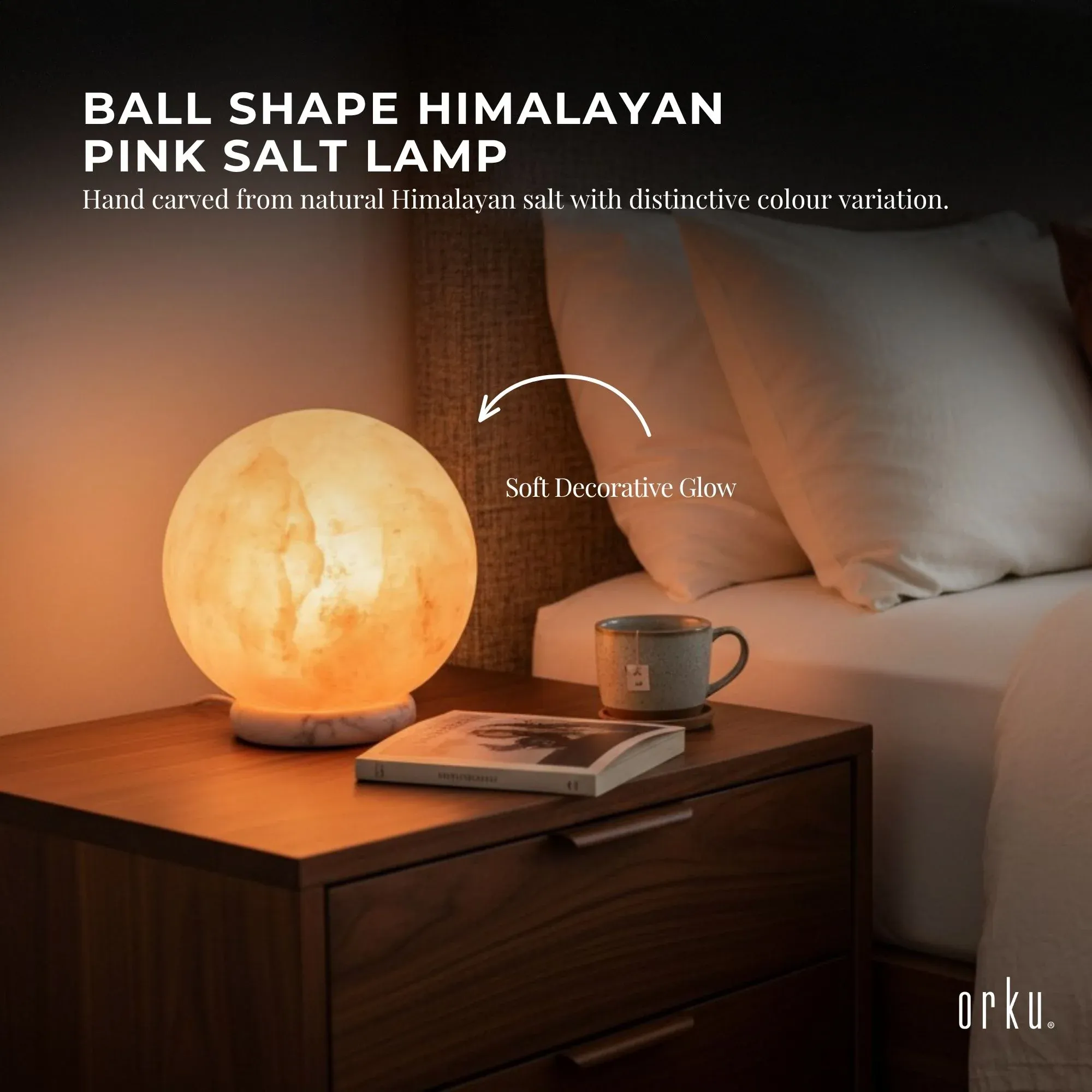 Orku 16 cm Ball Shape Himalayan Pink Salt Lamp - Carved Sphere Night Light — image 2