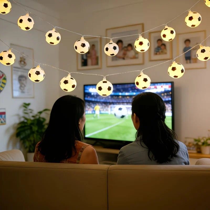 Football Shaped LED String Light, Warm Yellow Soft Glow, Cozy Decoration for Bedroom and Party. USB Powered, 1.5 Meters with 10 Lights โ image 2