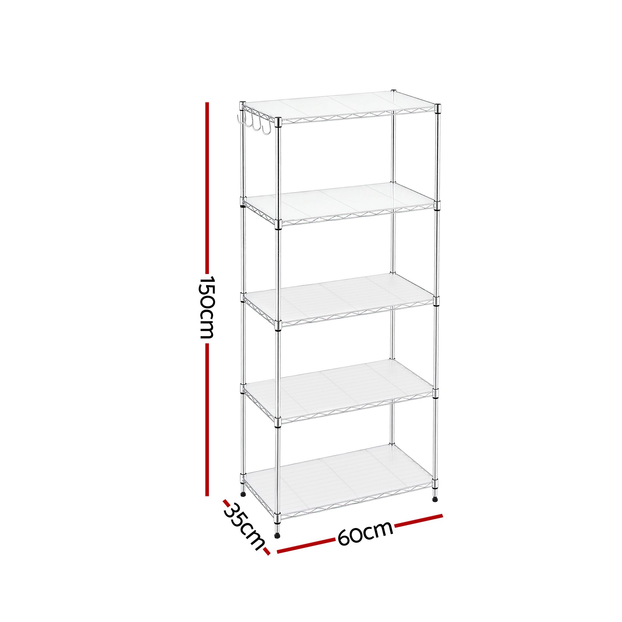 Artiss 5-Tier Kitchen Rack Shelf Shelving Unit 60x35x150CM Adjustable Metal Storage Shelves Silver — image 4