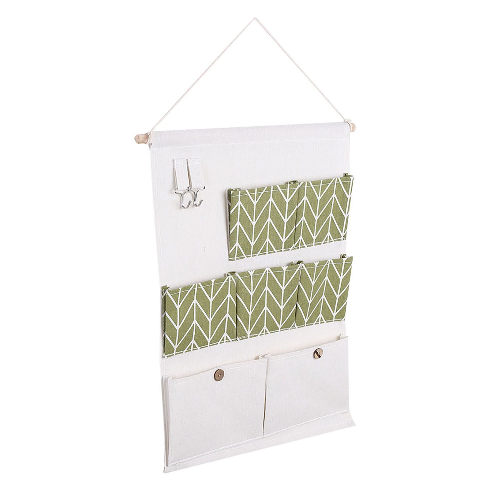 7 Pockets Cotton Linen Wall Hanging Storage Bags Door Pouch Bedroom Home Organizer Green — image 5