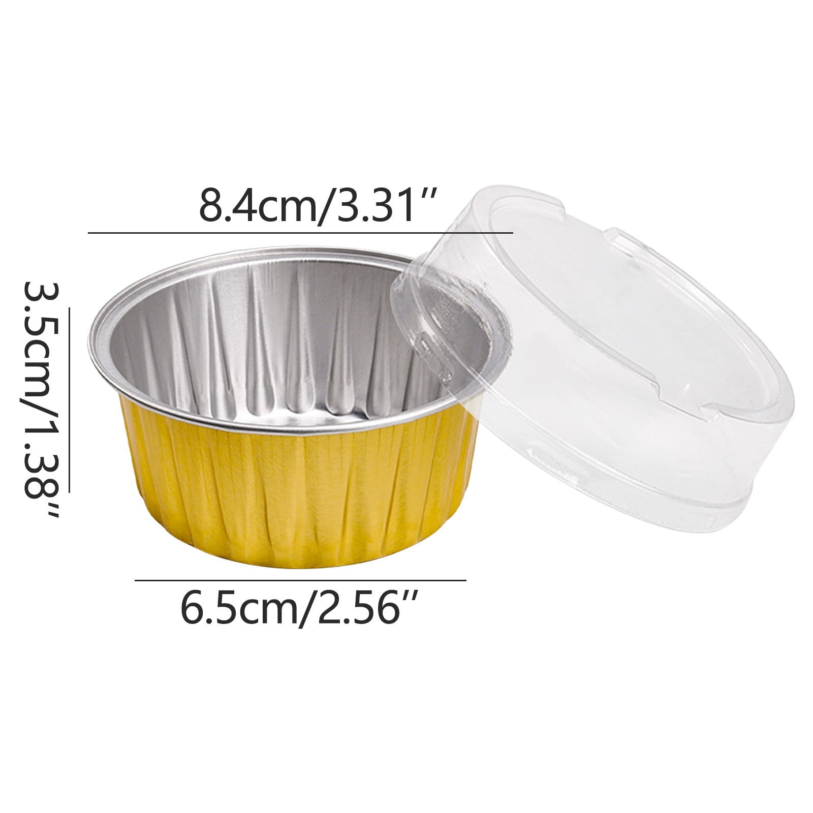 20 Pack Aluminum Foil Baking Cups with Lids, reusable round pudding and cake molds heat resistant to 250 C for oven microwave and barbecue, Yellow — image 2