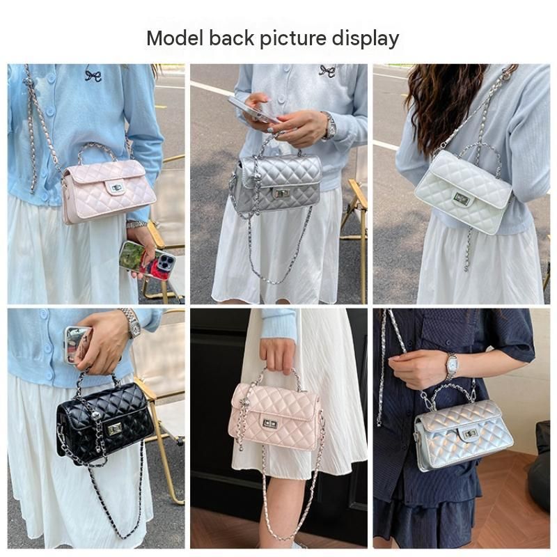 SilveryQuilted Chain Shoulder Bag with Silvery Star Charm - PU Leather Small Square Crossbody - Adjustable Strap, Metal Hardware, Lightweight — image 6