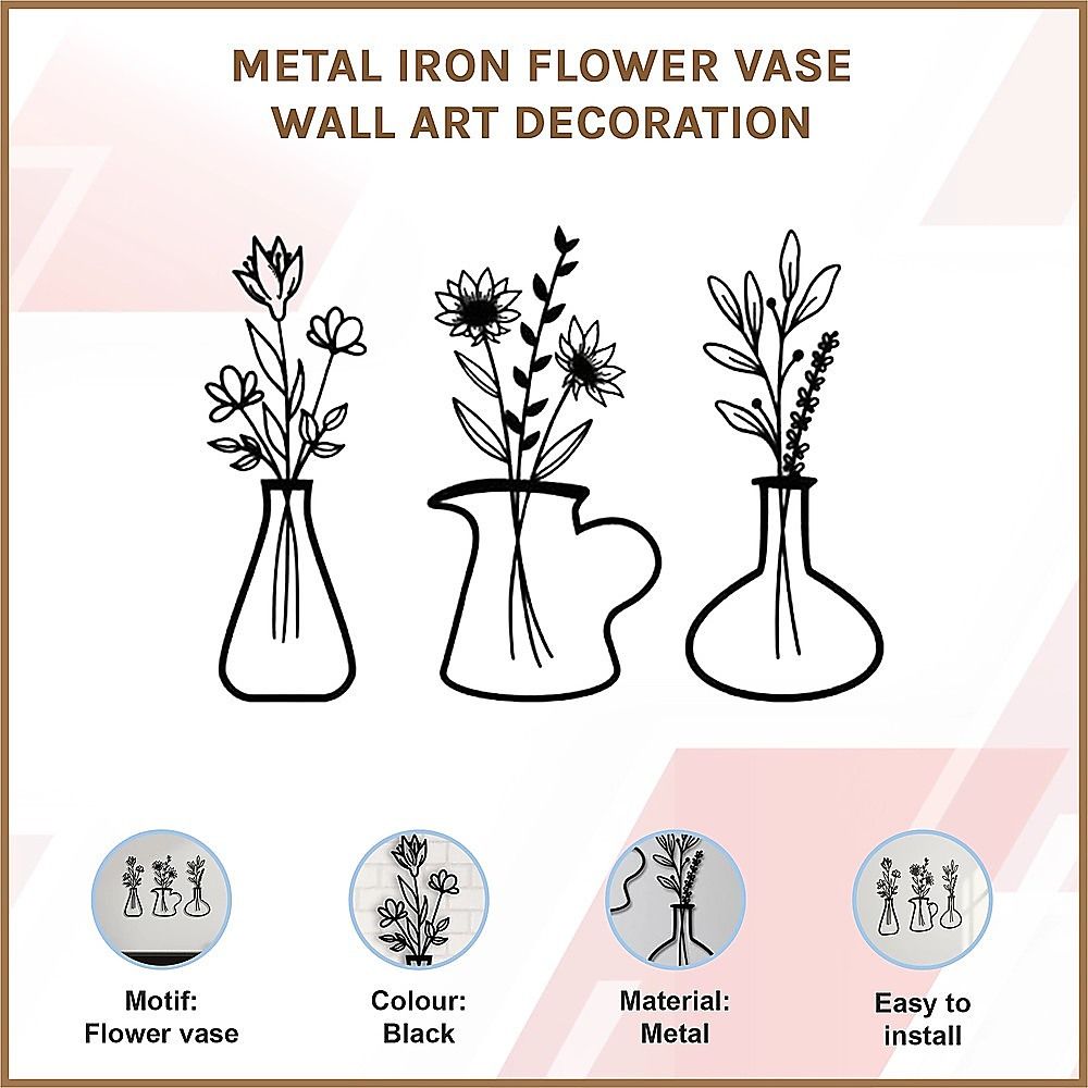 Metal Iron Flower Vase Wall Art Decoration — image 3