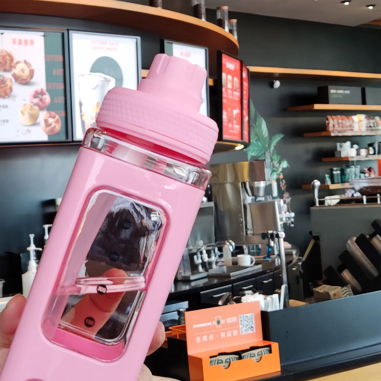 Straw Water Bottle with Marker 700ml Large Capacity Double Layer Water Jug for Home Gym School Pink — image 5