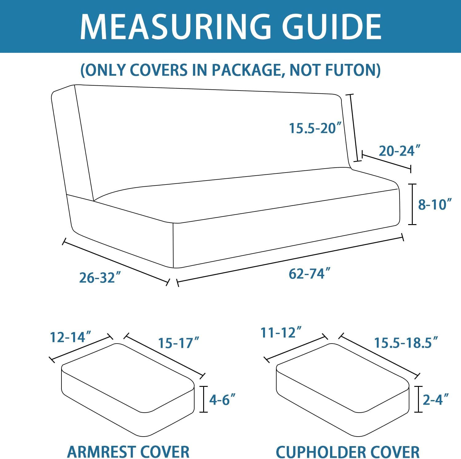 4 Pieces Stretch Futon Covers Sofa Bed Slipcover with Removable Armrests and Cupholders Covers Furniture Protector High Spandex Small Checks Jacquard Fabric — image 2