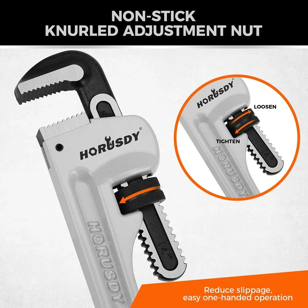 HORUSDY 3PCS Aluminum Straight Pipe Wrench Set 10" 14" 18" with Alloy Steel Jaws โ image 5