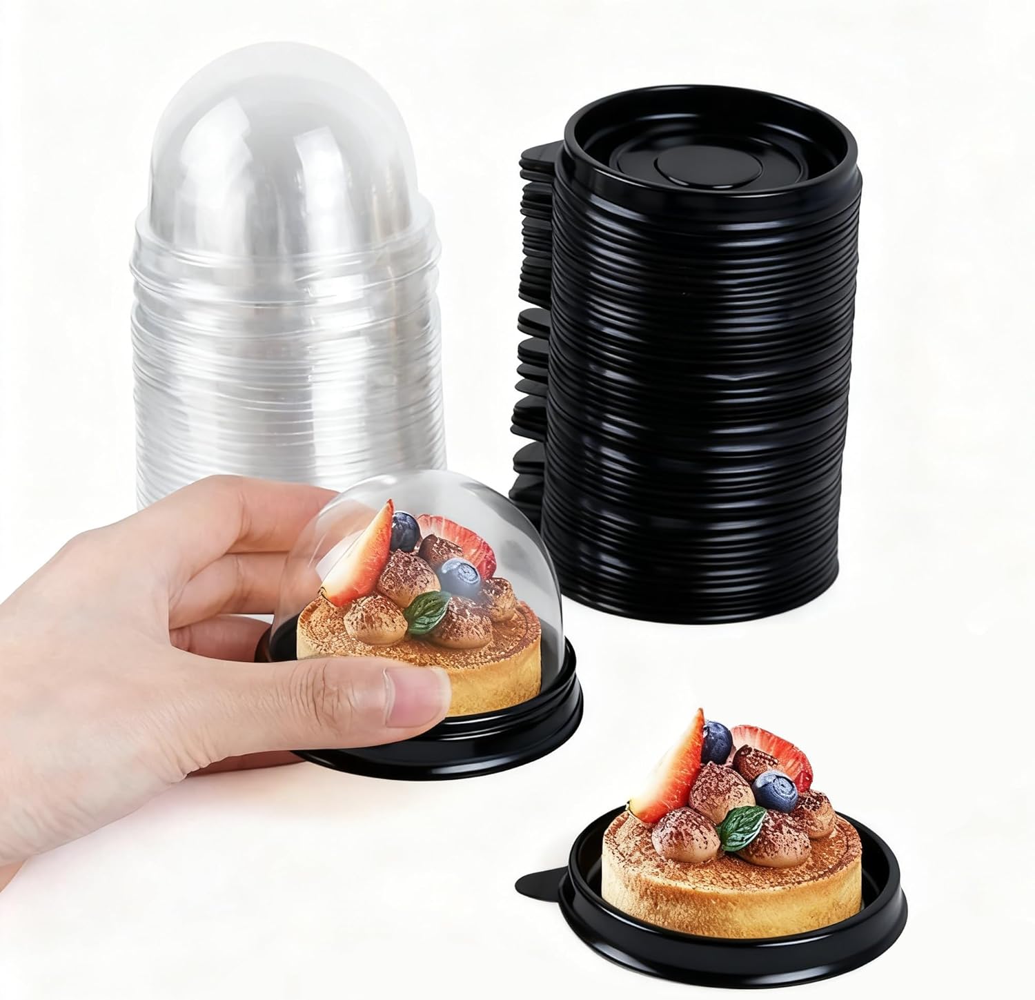 50Pcs Clear Plastic Mini Cake Box with Dome Lids, Mini Muffin Container Box Mooncake Dome Box Pastry Baking Packaging Boxes Wedding Birthday Gifts Supplies