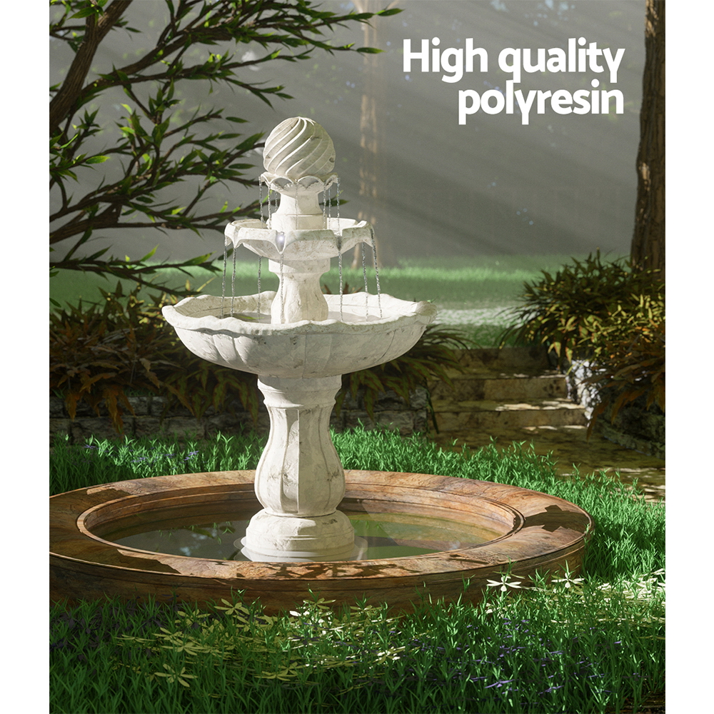 Gardeon Solar Water Feature 3-Tier Fountain with Pump Kit Bird Bath 93CM Ivory โ image 4