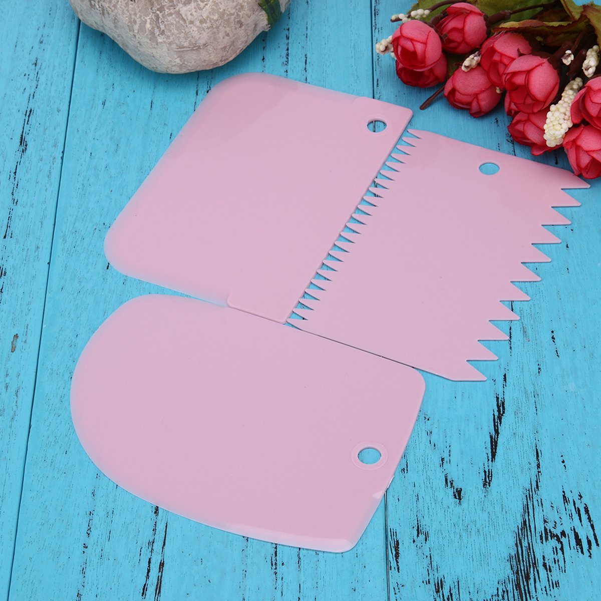 Dough Scraper | Cake Scraper | Dough Cutter | Dough Scraper | 3-Piece | Pink — image 2