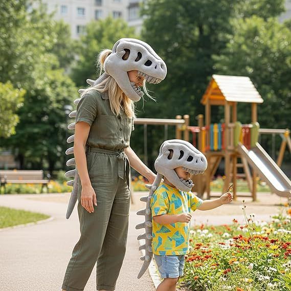 80CM Grey Funny Dinosaur Skeleton Plush Headwear – Quirky Bone Fossil Plushie Hat & Huggable Doll for Party Costumes and Birthday Gifts — image 3