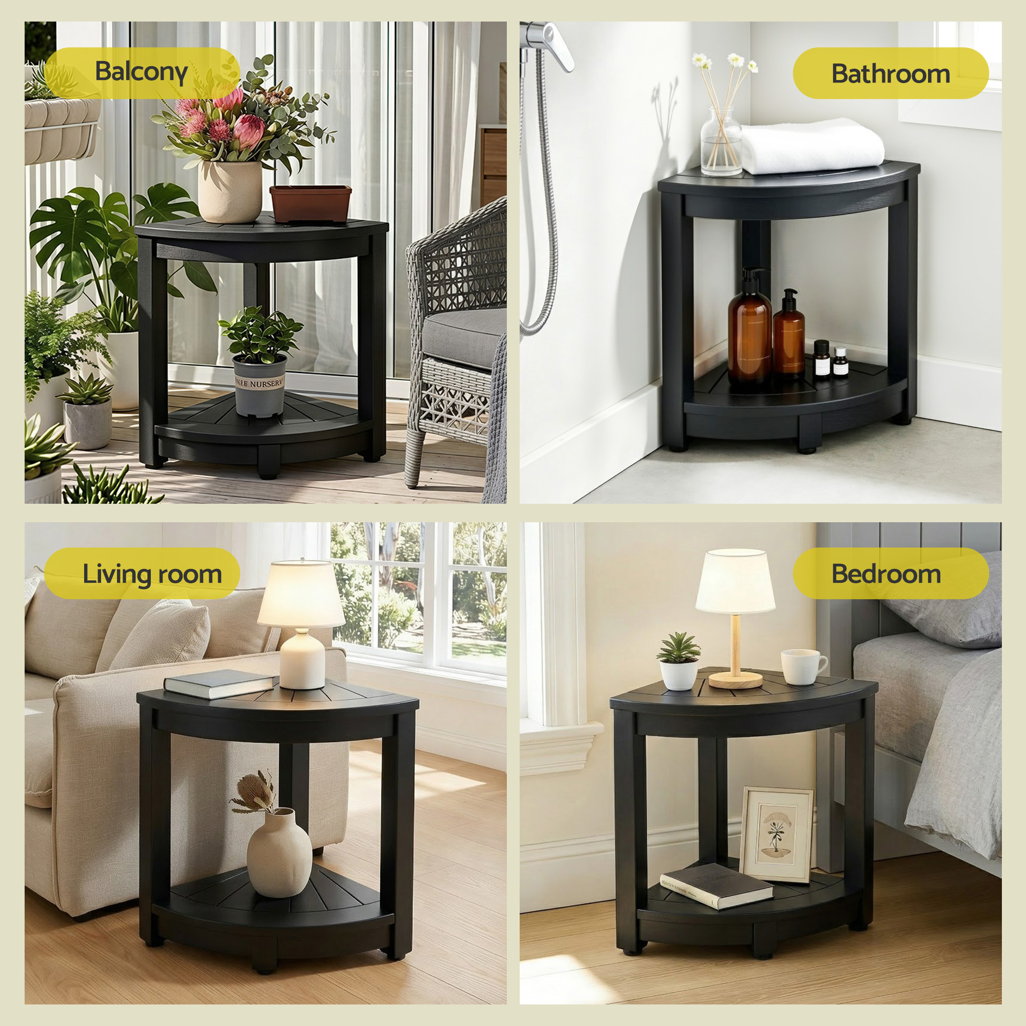 Gardeon Outdoor Coffee Side Table HDPE Desk Corner Shower Stool Bench Seat with Storage Shelf Black — image 6