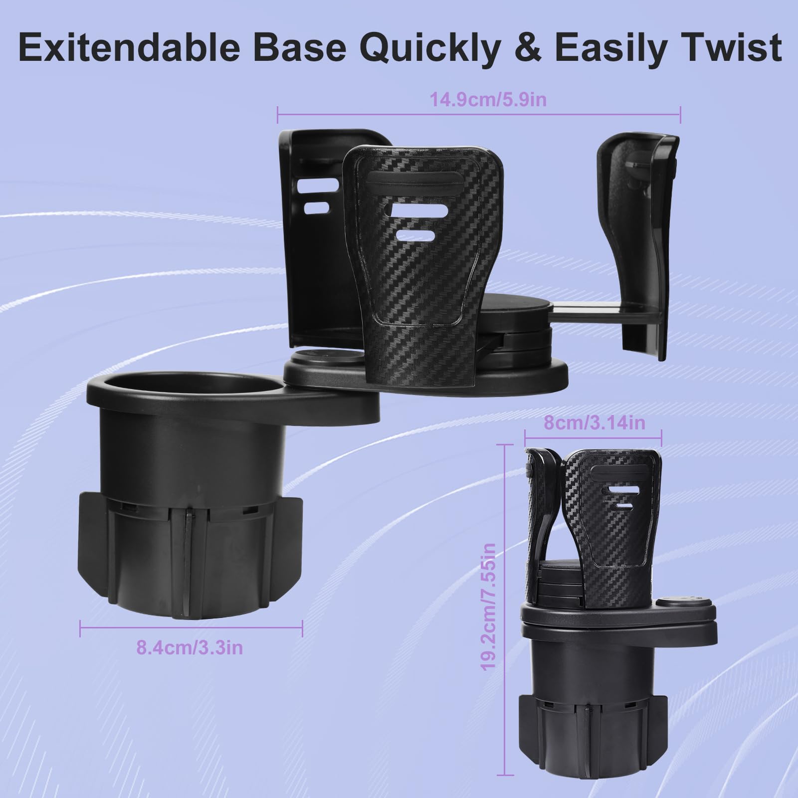 Dual Cup Holder Expander with 360° Rotating Tray – Adjustable Drink & Snack Organizer for Cars, Trucks, SUVs and RVs (Black) — image 5