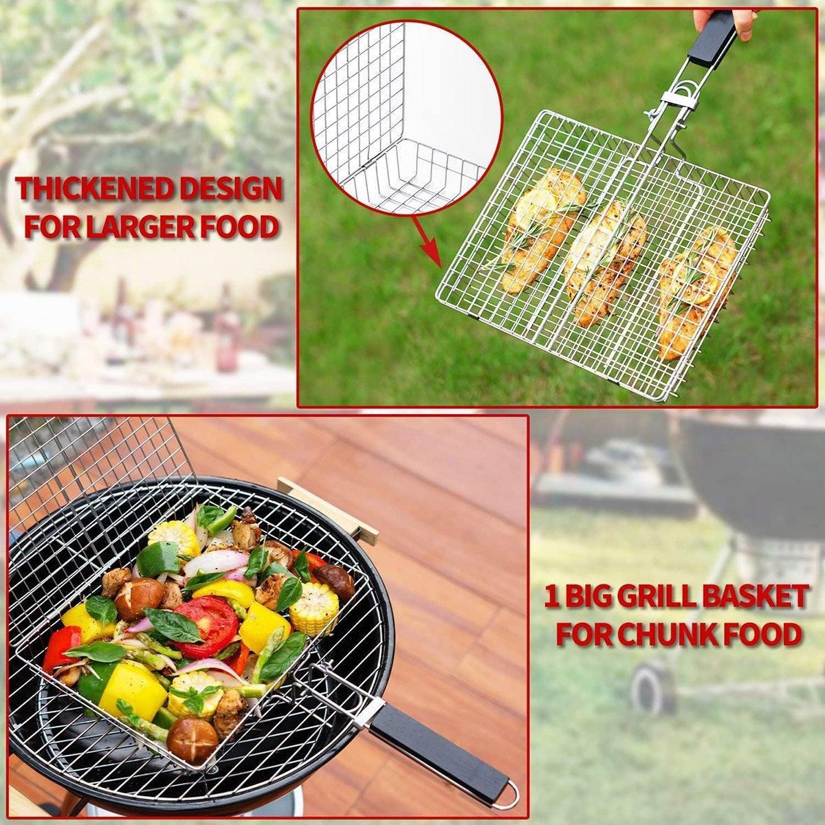 Barbecue Grilling Basket Portable Folding Stainless Steel Grill BBQ Food Holders — image 4