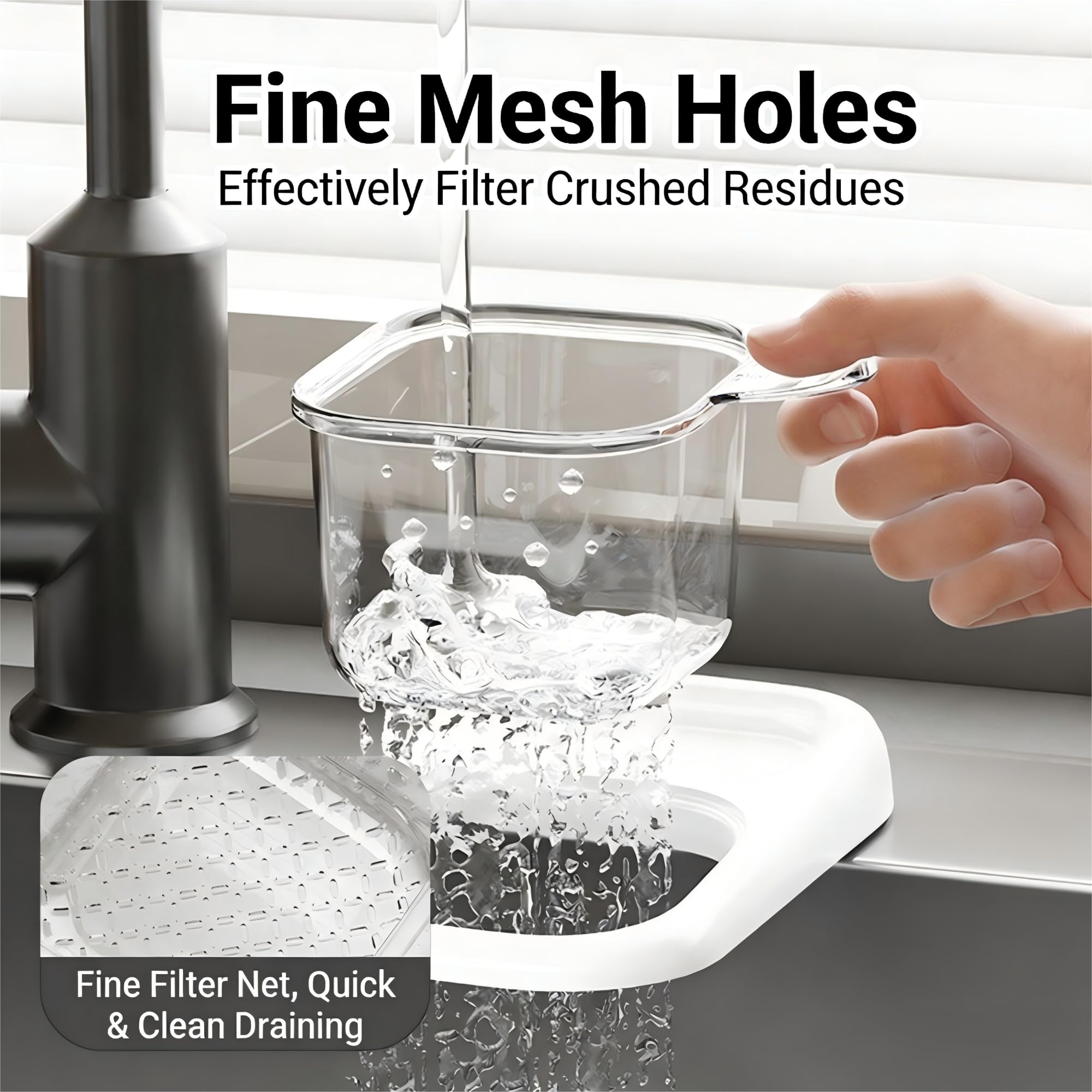 2-Pack Kitchen Sink Drain Basket – White Suction Mount Strainer for Food Waste, Tea Leaves & Vegetables – Space-Saving Filter with Top Storage (White) — image 5