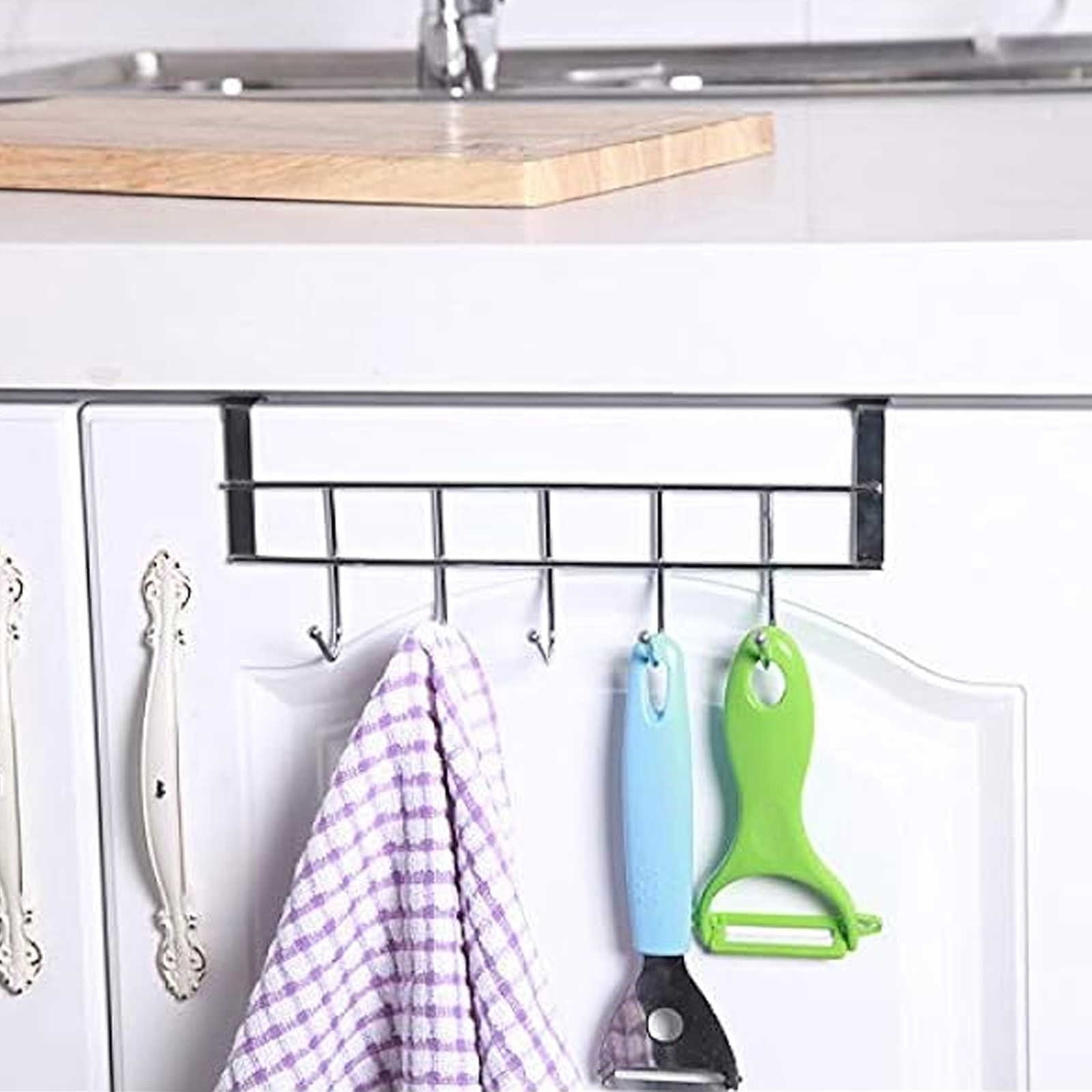 Stainless Steel Over Door Hanger with 5 Hooks, No Drill Coat and Towel Rack for Bedrooms, Bathrooms and Entryways, 23 × 9 cm, Black — image 5