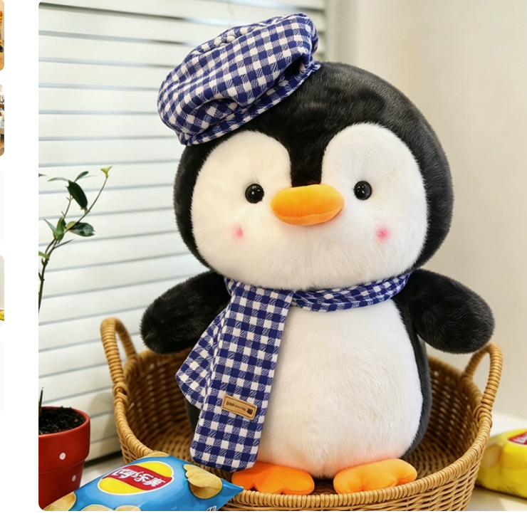 23cm Blue Grid Cute Penguin Plush Toy with Hat, Plush Animal Doll, Cute Penguin Toy, Birthday Gift, Home Decoration — image 2