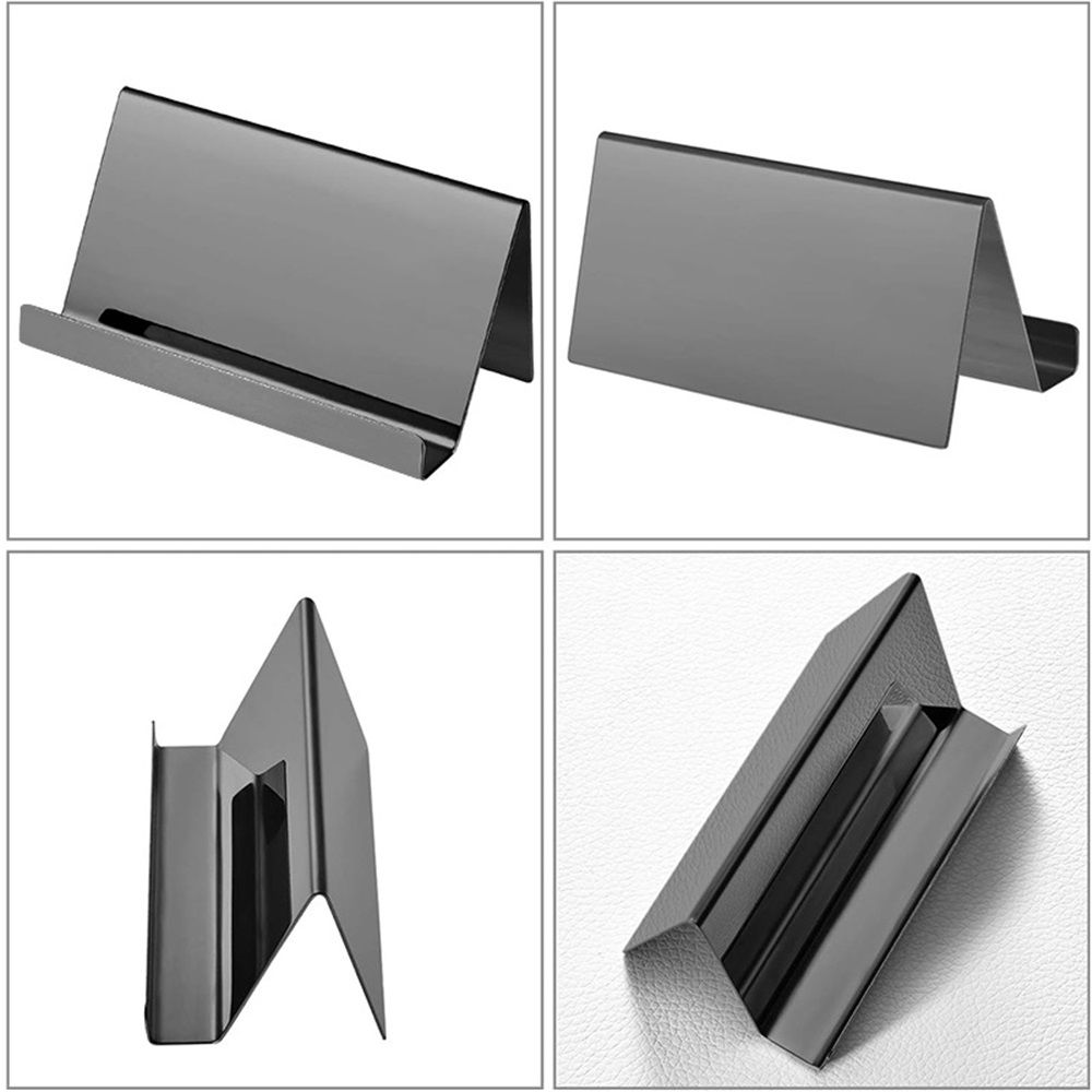 2pcs Business Card Holder, Reflective Stainless Steel Desktop Name Cards Display Stand for Office Desk, Black — image 4