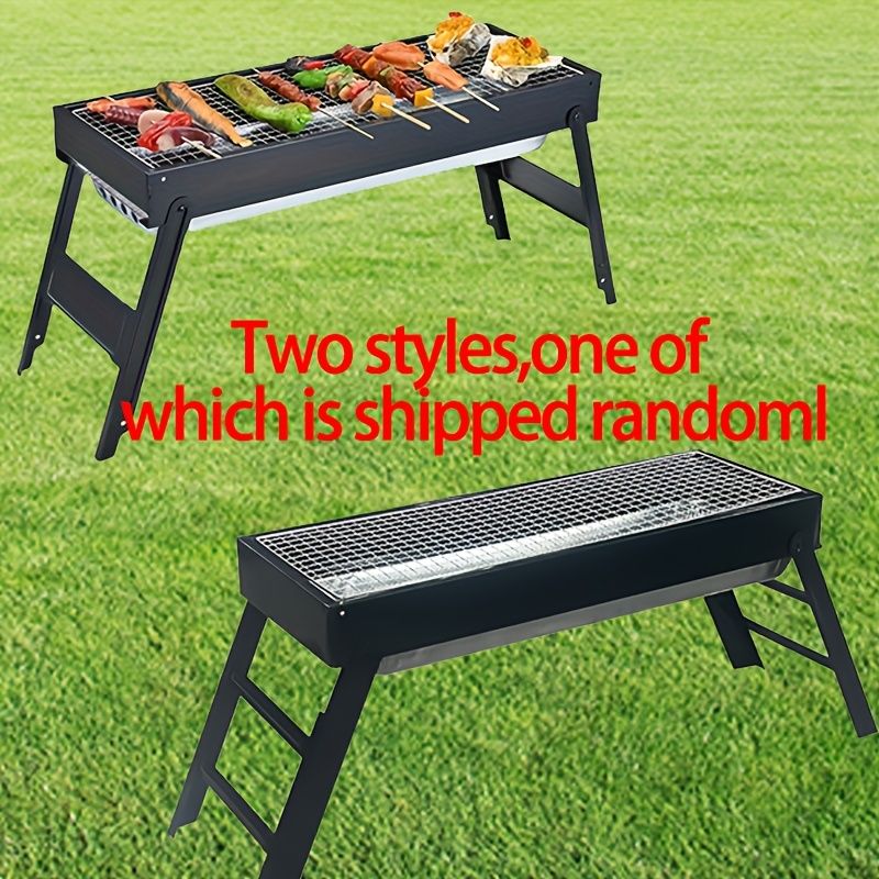 Portable foldable barbecue grill with adjustable height and built-in side rack - heavy-duty metal outdoor barbecue grill, suitable for backyard, camping — image 3