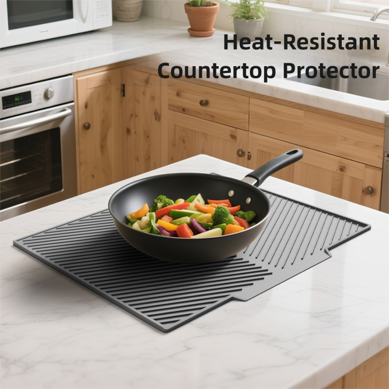 2PC Black Multi-Use Drain Mat (51x43 cm) – Non-Slip Heat Protection for Dish Drying & Prep — image 3