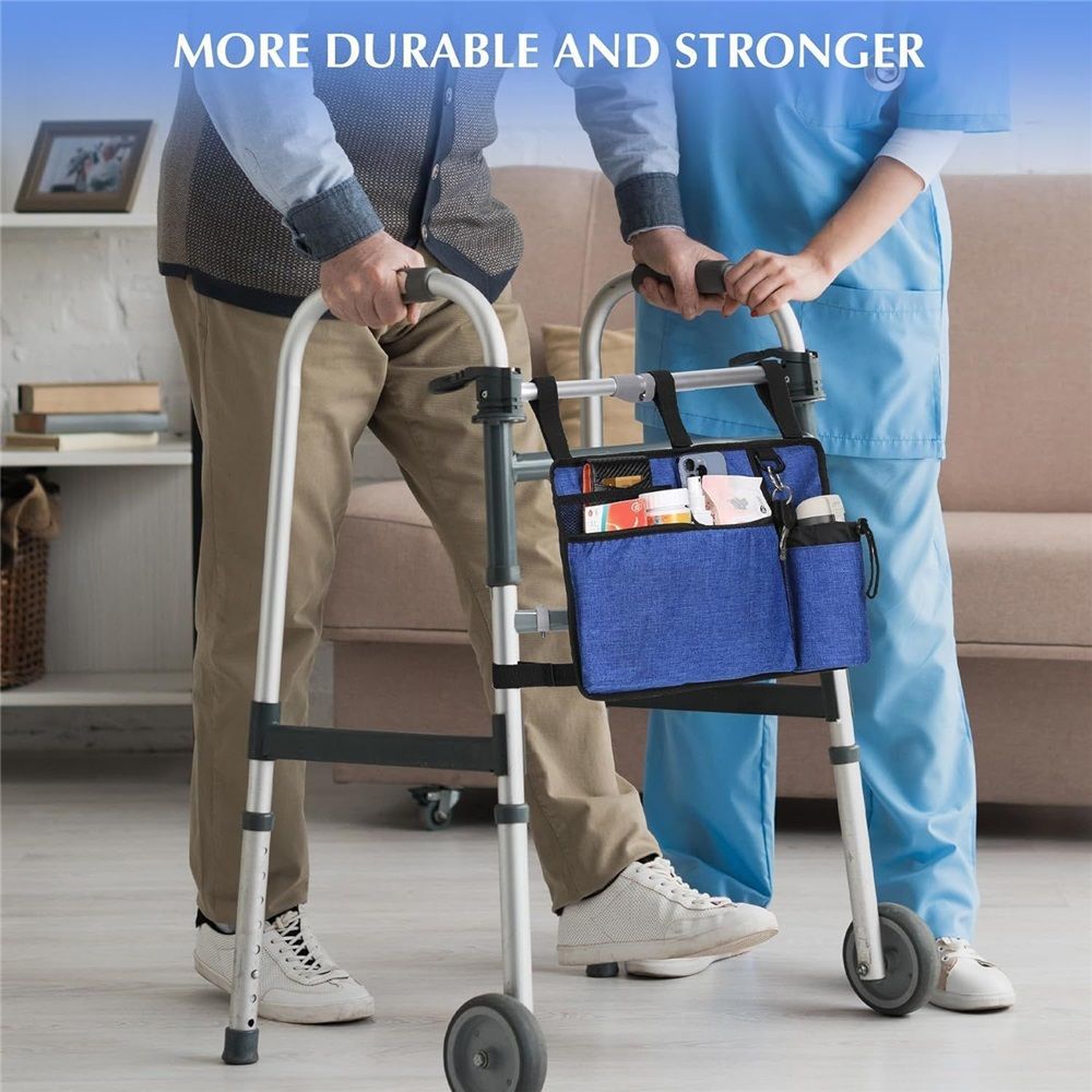 Walker Accessories for Seniors - Folding Walker Bag with Cup Holder, Storage Basket, and Organizer Pouch, Blue β image 4