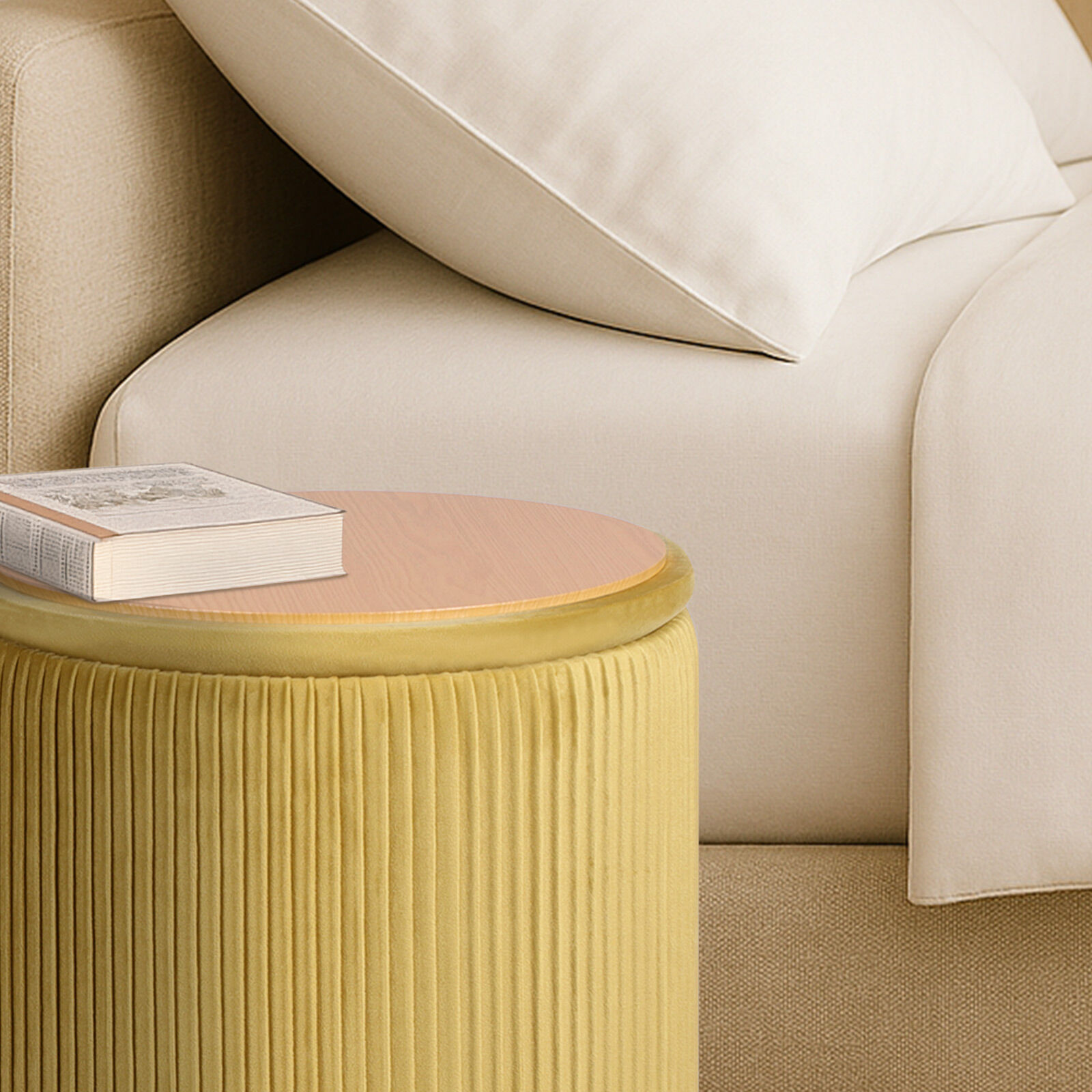 2X Side Table Storage Ottoman - Velvet Stool MIRA Mustard โ image 6