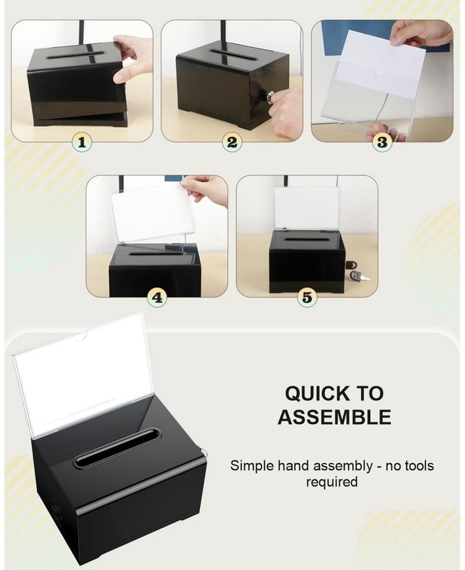 Black Acrylic Donation Box with Lock, Ballot Slot and Removable Sign Holder, 15.7 x 11.5 x 10.2 cm โ image 4