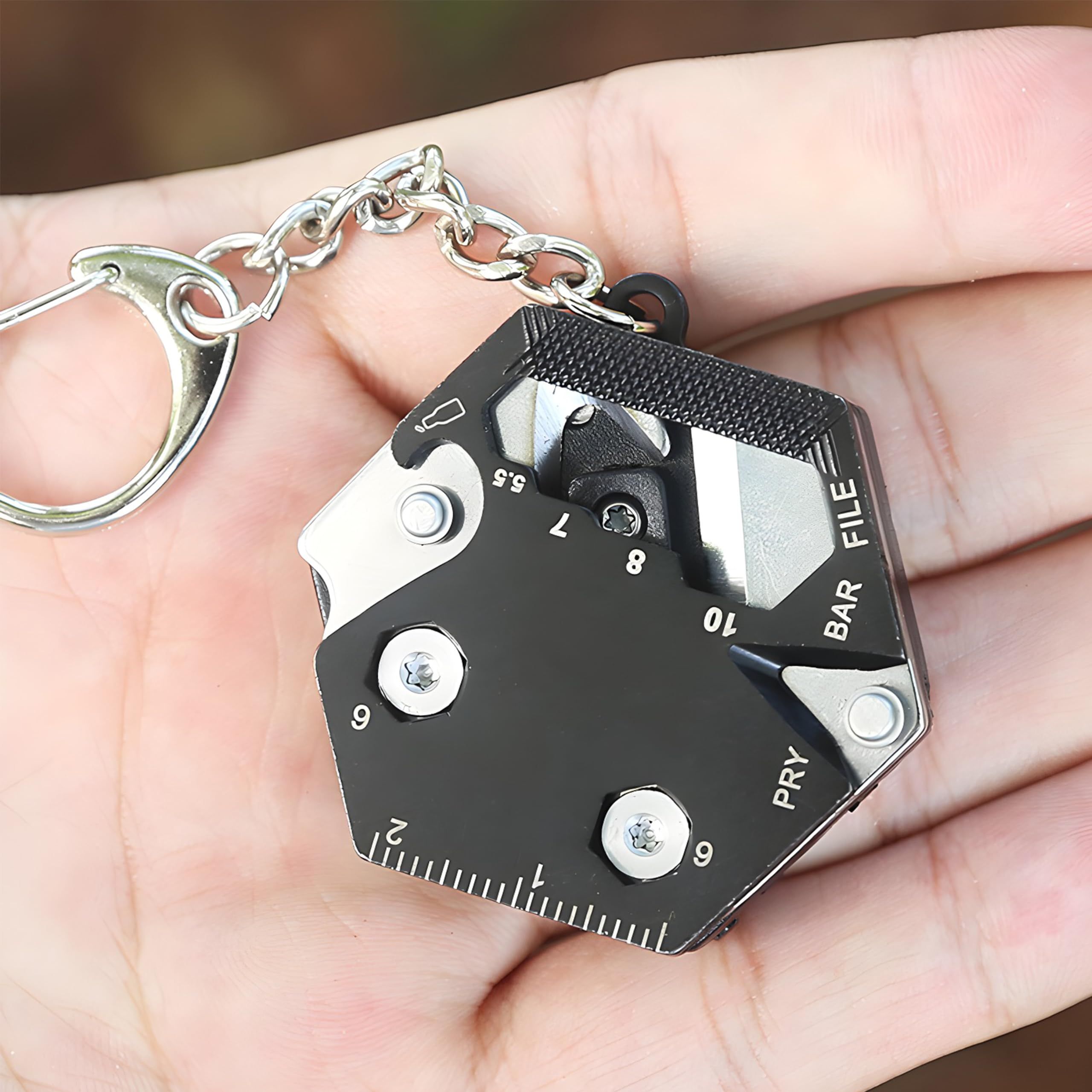 Multitool Card Key Chain – Hexagonal Kit with Micro Screw Driver Set, Bottle Opener, Tools, Multipurpose, Foldable Survival — image 2
