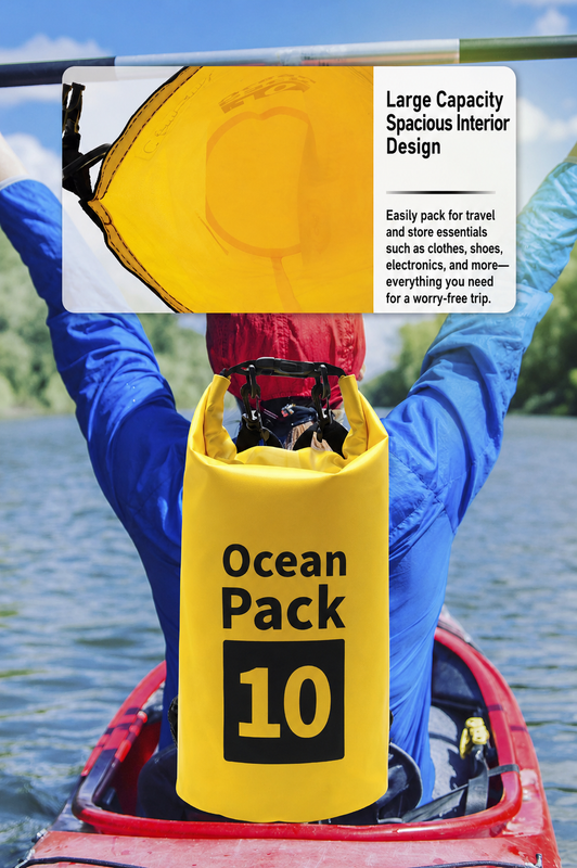 Ocean Pack Waterproof Dry Bag, 10L Double Shoulder Strap, 500D PVC Waterproof Sack for Kayaking, Swimming, Fishing, Camping, Outdoor Travel, Floating Dry โ image 4