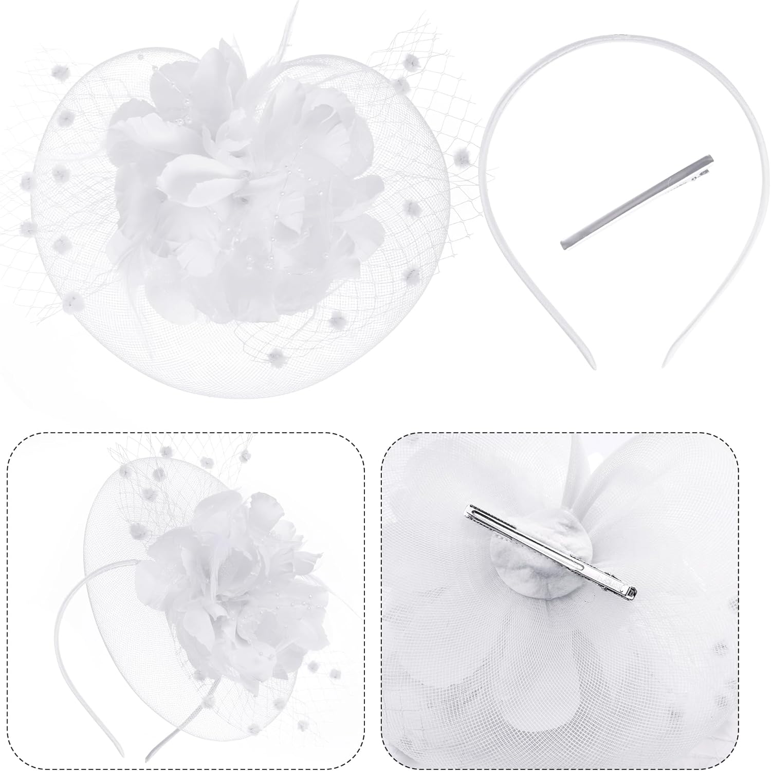 20s Fascinators Hat for Women Tea Party Headpiece Mesh Feathers Hair Clip for Bridal Wedding — image 3