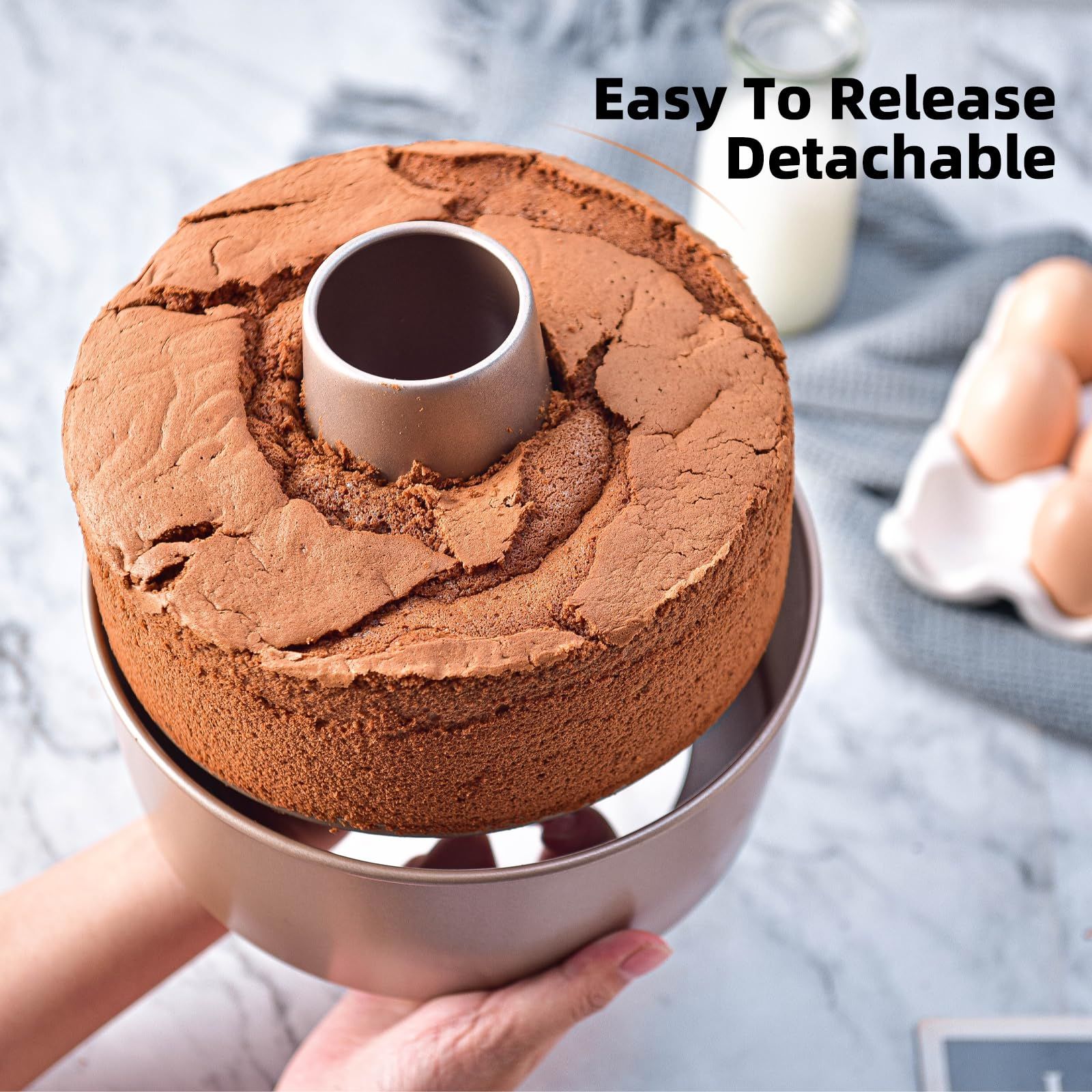 Angel Food Cake Pan with Removable Bottom, 6 Inch Nonstick Tube Pan for Baking Pound Cake, Champagne Gold โ image 3