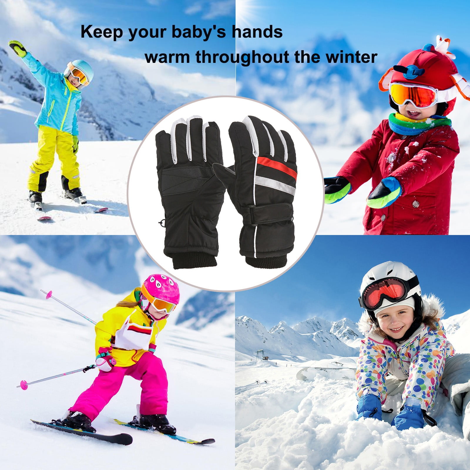 TAIAOJING Kids Winter Snow Ski Gloves Kids Winter Warm Windproof Cold Weather Outdoor Sports Gloves For Boys Girls Snow Gloves Ski Gloves One Size Z2 Black — image 4