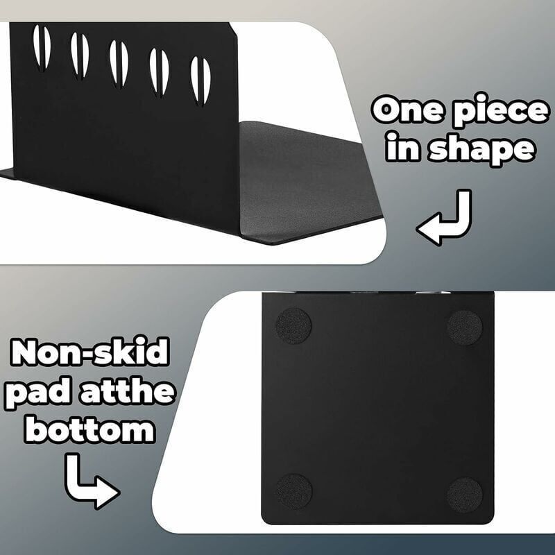 Cookbook Endcaps Black, Slip Mat Cookbook Holders Metal Cookbook Storage Metal Bookends with Anti-Decorative Cookbook Spoon — image 3