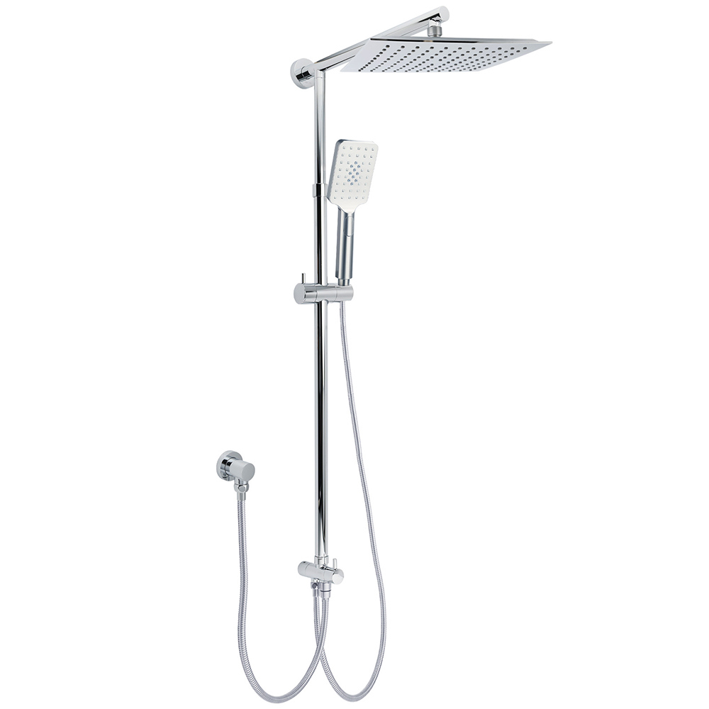 WELS Chrome Square 10" Rain Shower Head 3 Function Handheld Sliding Rail Wall Arm Set