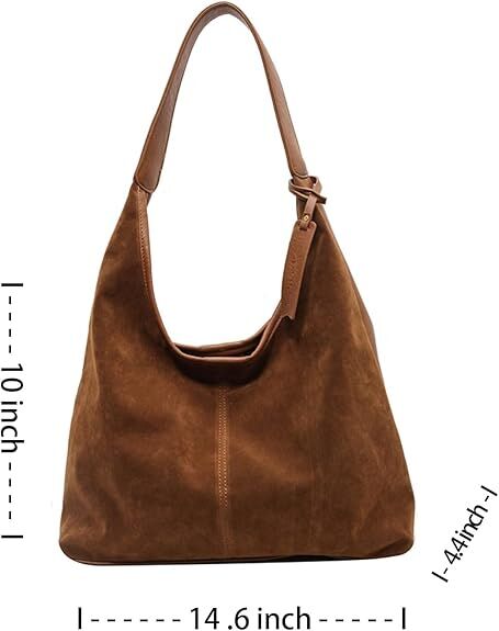 Leather Hobo Bags for Women Brown Purses Suede Purse Slouchy Tote Bag Suede Tote Bag Fall Winter Purses Handbag โ image 6
