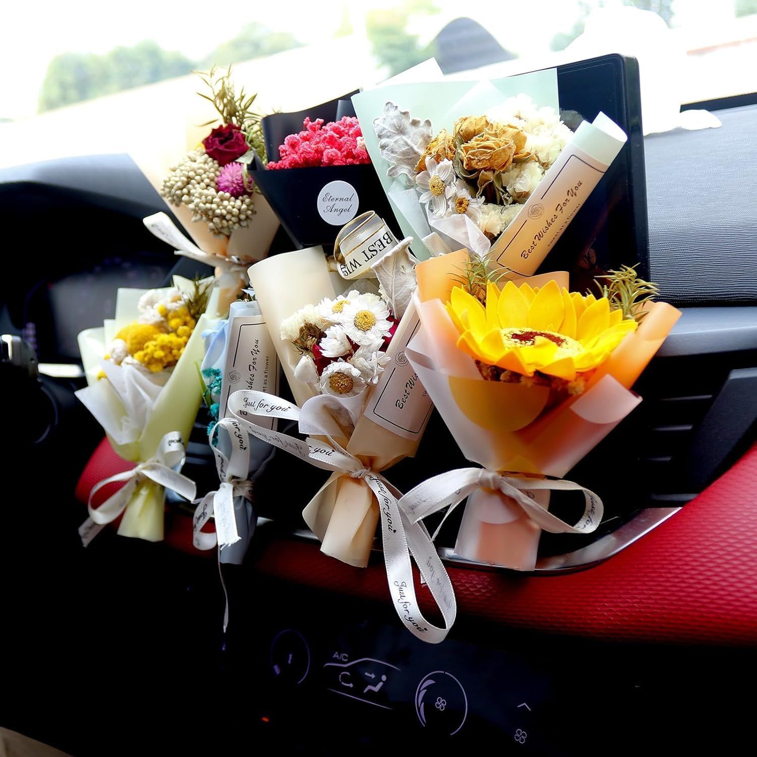2 pcs Cute Flower Bouquet Car Air Freshener Vent Clips and Adhesives For All Surfaces. Mini Bouquet Dried Flower For Car and Household Decoration Car Vent Clip — image 5