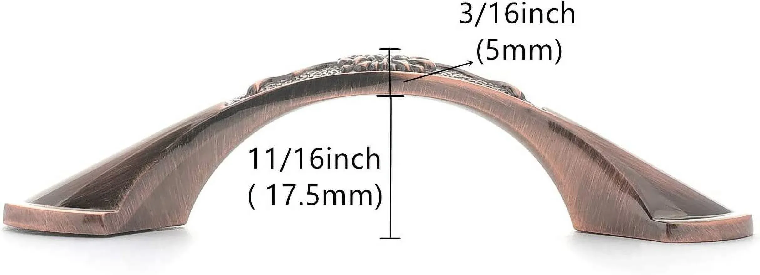 3 Pack Floral Cabinet Pull Handles, Solid Zinc Alloy Hardware, 5.04 In Hole Distance, Red Bronze — image 4
