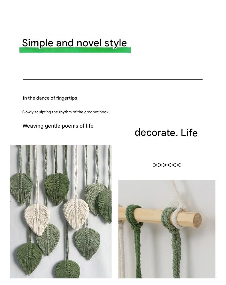 Green 40*100cm Handmade Macrame Leaf Wall Hanging - Cotton Boho Tapestry, Machine Washable- Nordic Style Decor for Bedroom, Living Room, Nursery — image 3