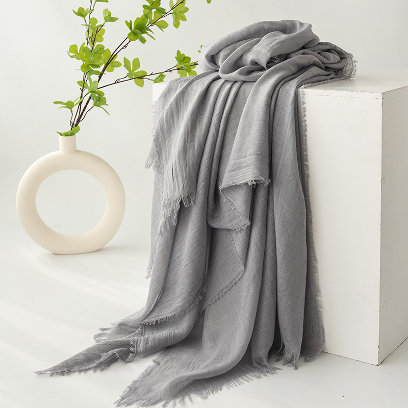 Grey Cotton and linen scarves - Elegant, solid-color, lightweight shawls, soft and comfortable, suitable for pairing with various outfits
