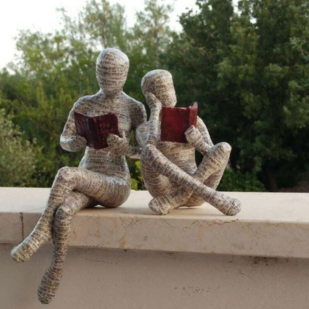 Vintage Reading Woman Figurine Pulp Lady Reading Bookshelf Decor Resin Statue Crafts Gifts Figures for Home Library Office Desktop — image 3