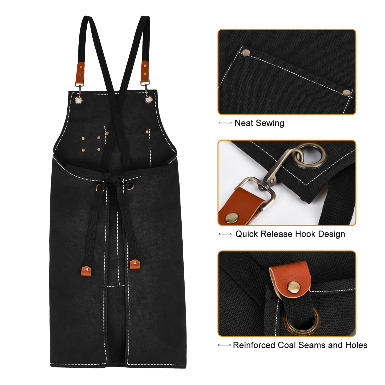Cross-Back Chef Aprons for Men Women with Pockets,Cotton Canvas Adjustable Cooking Work Apron for Kitchen โ image 2