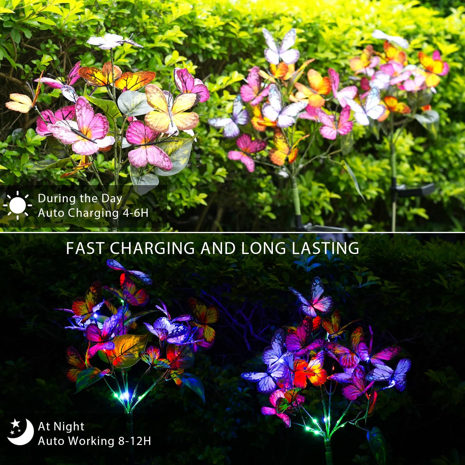 Solar Garden Lights Outdoor Waterproof Decorative Solar Lights New Upgraded 2 Pack with 44 LED 34 Butterfly Solar Lights — image 4