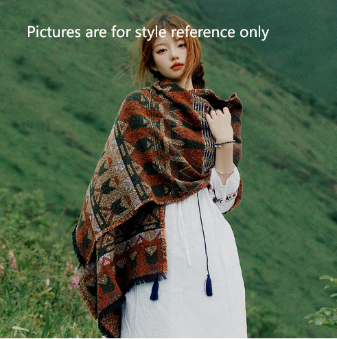 Blue Extra Large Ethnic Print Faux Lambswool Shawl - Cozy Winter Wrap Scarf (70x210cm) โ image 2