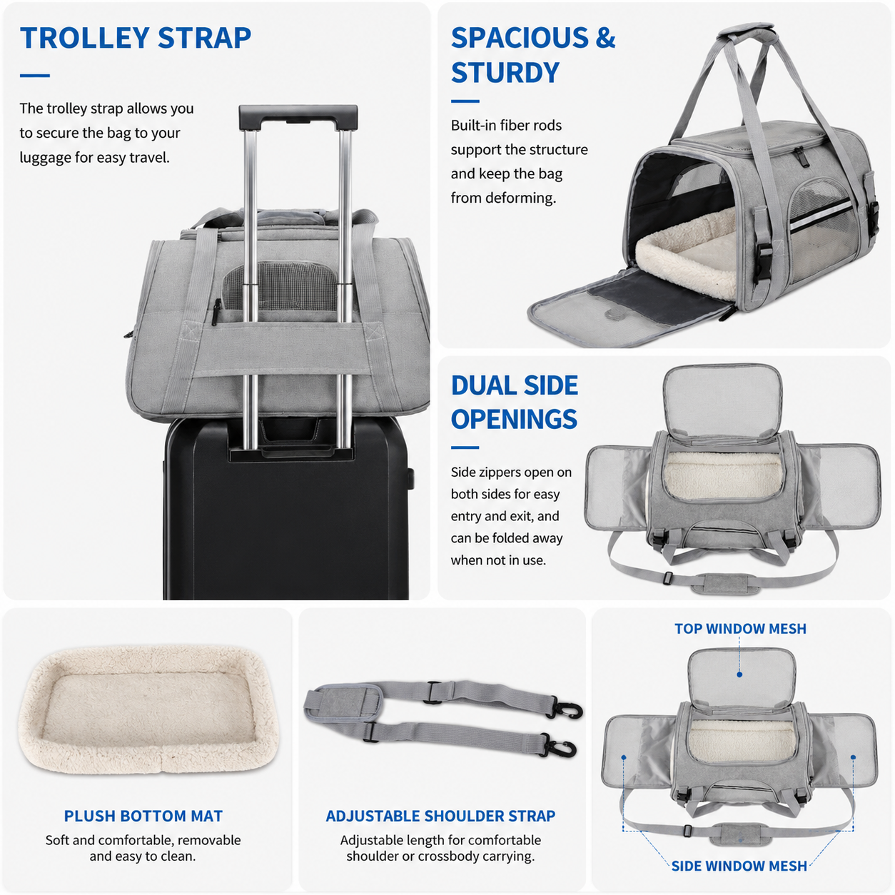 Grey Pet Carrier Bag - Breathable Meshfor Small Dogs and Cats Travel Carrier Airline Travel Ready Adjustable Shoulder Strap Durable Ventilated Design โ image 2