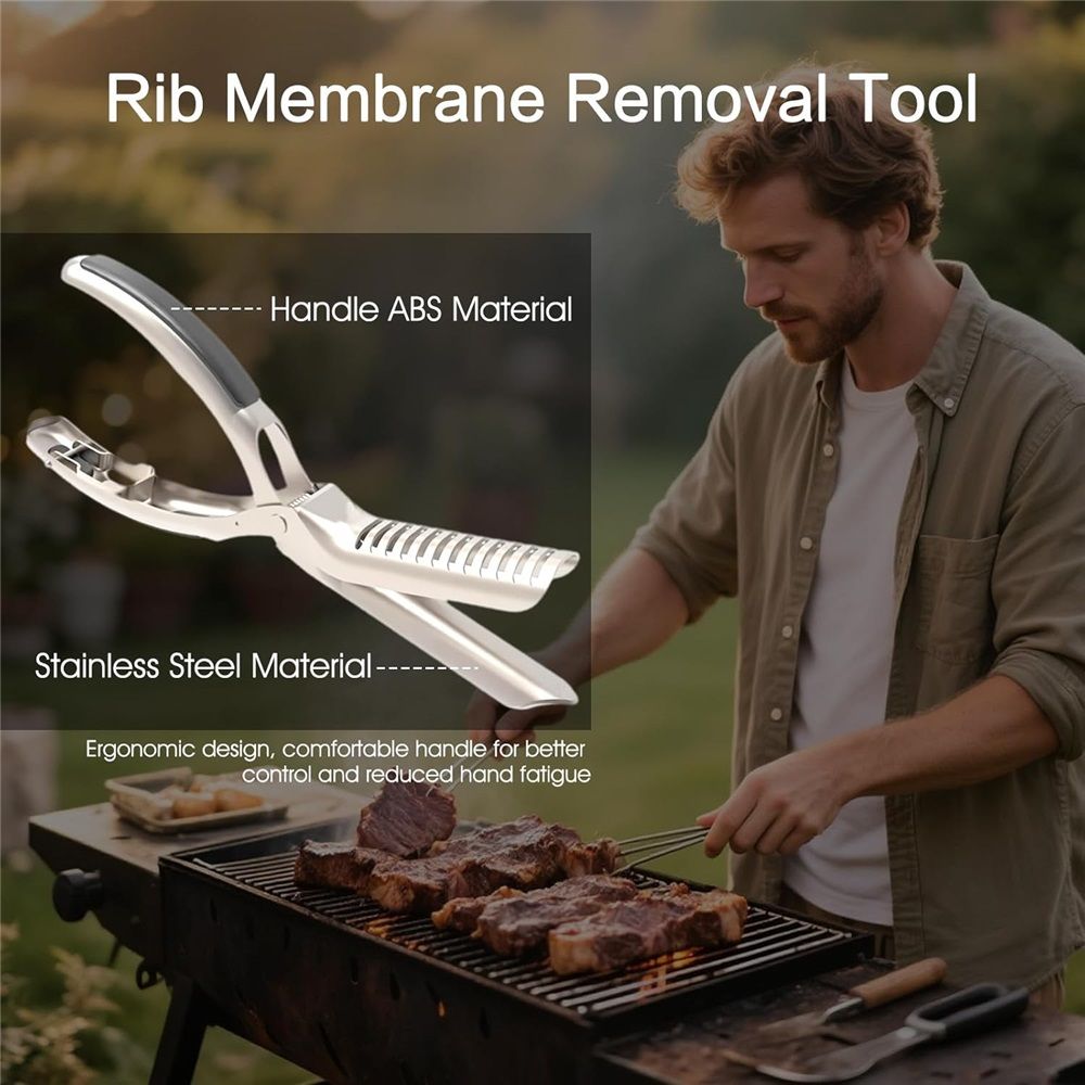 2 Sets Rib Membrane Removal Tool,Stainless Steel Rib Prep Tool Membrane Remover,BBQ Rib Prep Tool with Arc Clamp & Non-Slip Grip for Easy Rib Skinner,Kitchen — image 3