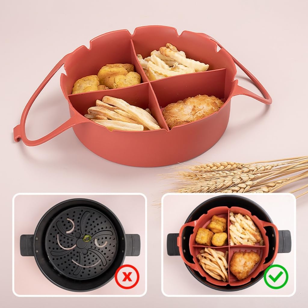 Silicone Air Fryer Basket Liner with Four Compartments, Reusable Oven Safe Cooking Bowl for Baking, Grilling and Meal Prep, Grey โ image 3