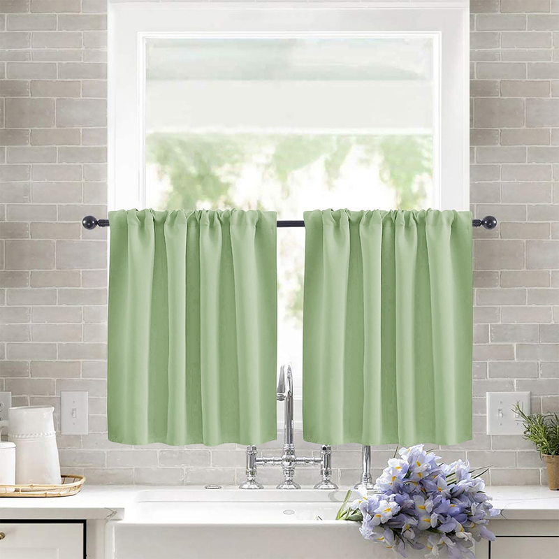 2 Pack Blackout Kitchen Curtains Green, 76 × 92 cm