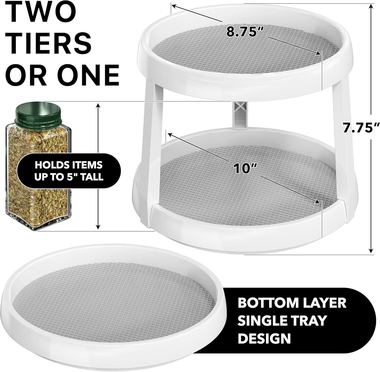 2-Tier Lazy Susan Spice Organizer, 10" Diameter, White/Gray โ image 3