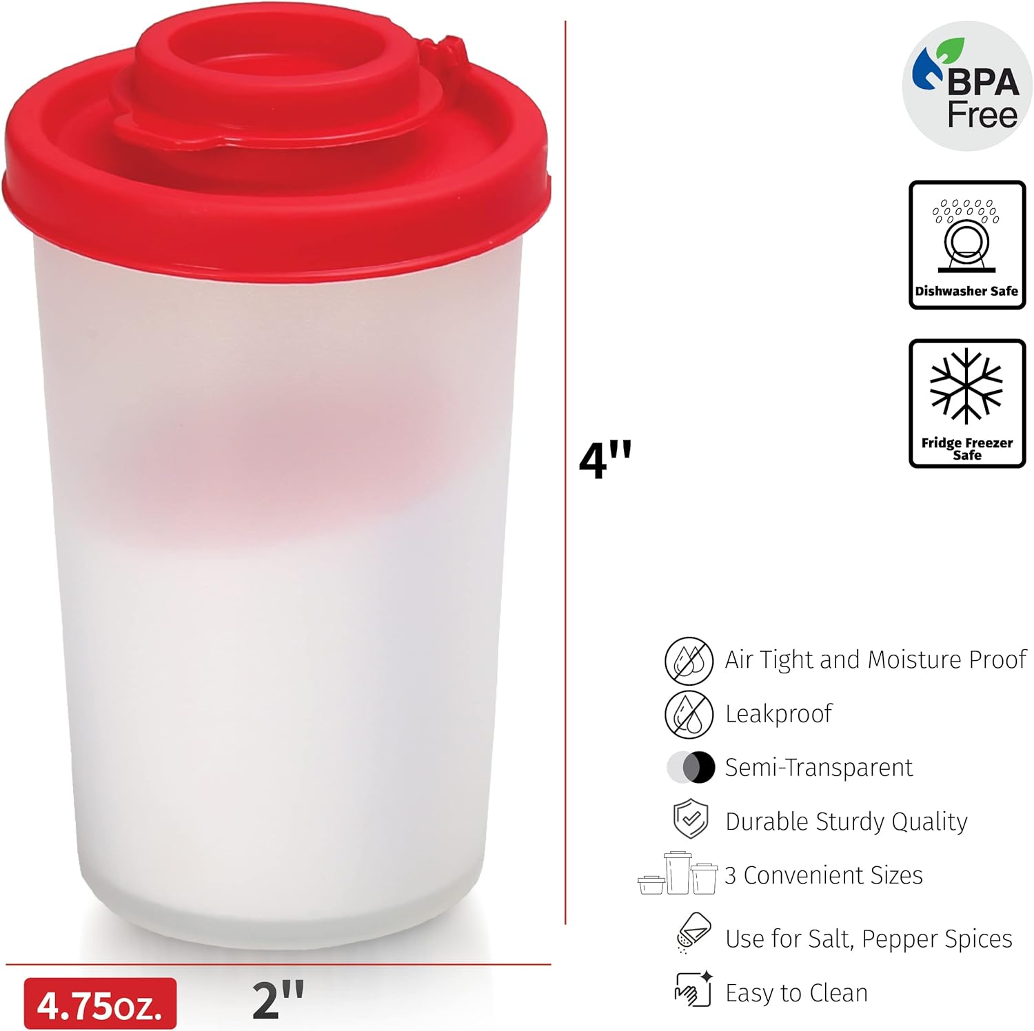 SIGNORAWARE Salt and Pepper Shakers Moisture Proof Set of 2 Large Salt Shaker to go Camping Picnic Outdoors Kitchen Lunch Boxes Travel Spice Set Clear with Red โ image 6
