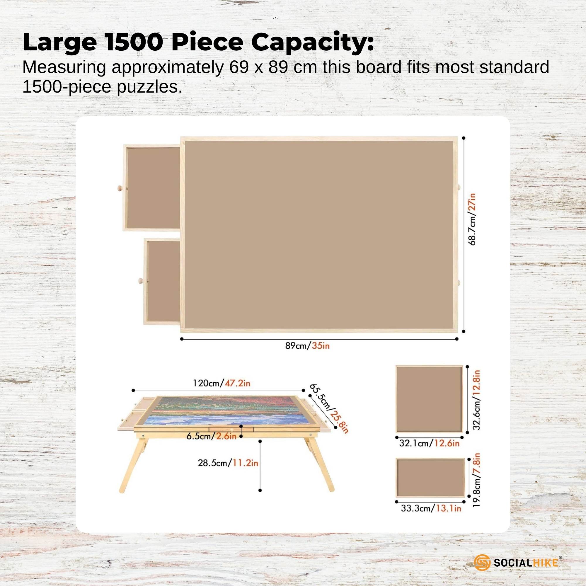 Social Hike Puzzle Board Table 1500 pcs - Folding Legs 6 Drawer with Cover — image 4