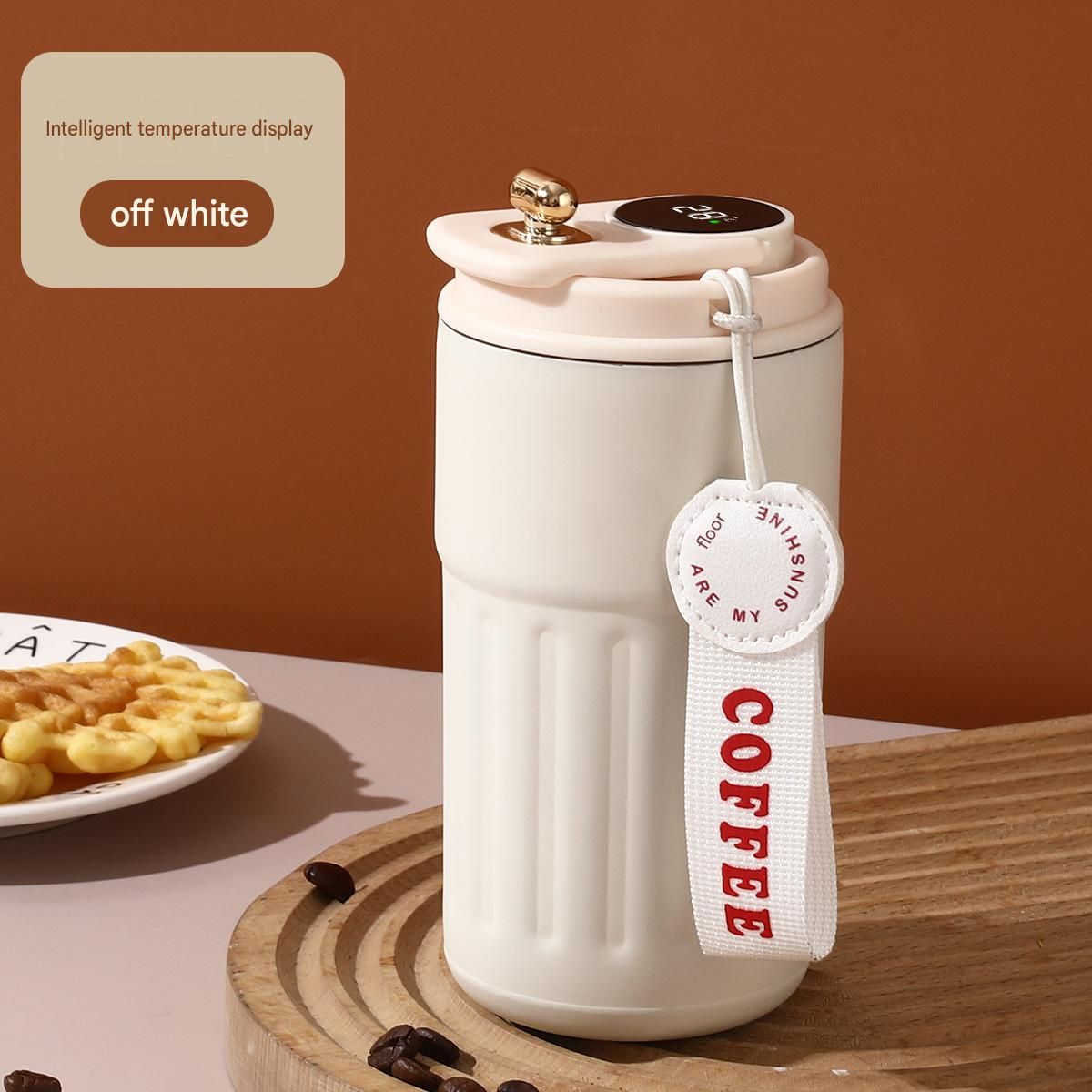 Smart Coffee Tumbler(White lid) 450ml Vacuum Insulated Travel Mugwith Temperature Display Leakproof Coffee Cup Portable Thermal Water Bottle for — image 2